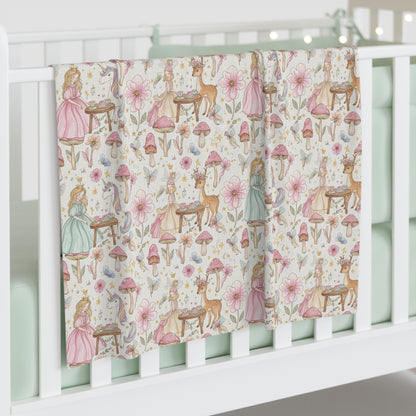 Boho Woodland Fairy Baby Swaddle Blanket — Floral Deer & Mushroom Nursery Wrap