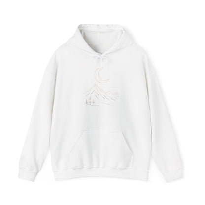 Mountain Moonline Hoodie — base camp vital gear- Minimal Crescent & Peaks Graphic Sweatshirt
