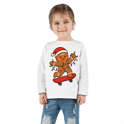 Ginger Bread ridding skateboard Christmas - Toddler Long Sleeve Tee
