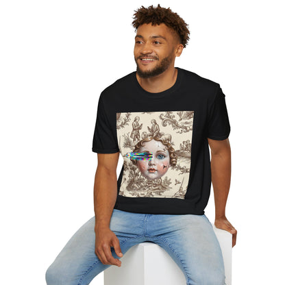 Vintage Doll Face Tee with Glitch Paint Splash