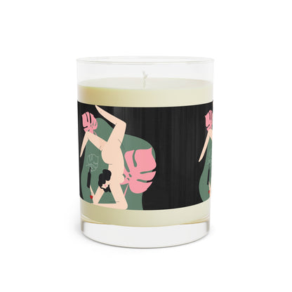Tropical Night Scented Candle — 11oz Glass Candle with Palm Leaf & Wine Girl Art