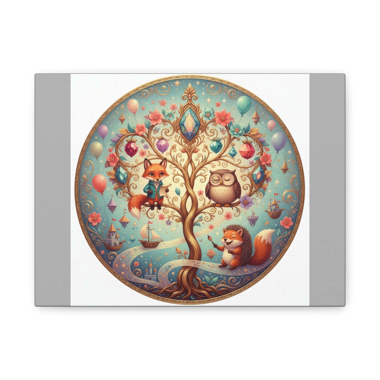 Whimsical Fox & Owl Tree Luxury Canvas Art (free shipping)