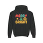 Youth Hoodie — 'Merry & Bright' Colorful Holiday Kids Sweatshirt