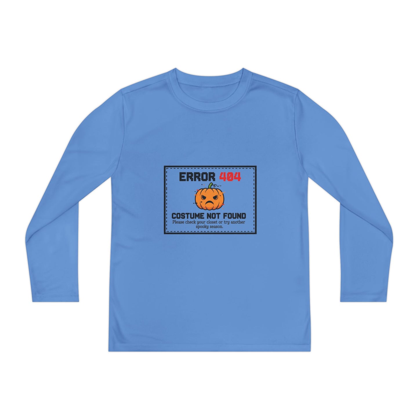 Youth Long Sleeve Halloween Tee, Kids Costume Shirt, Spooky Error 404 Top, Funny Trick-or-Treat Apparel, Halloween Party Outfit