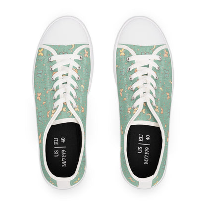 Mint Butterfly Crescent Low Top Sneakers — Women's Casual Floral Pattern Shoes