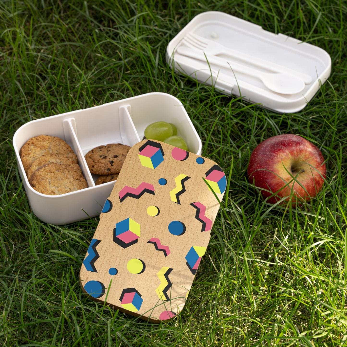 Colorful Retro Bento Lunch Box - Fun Geometric Design for Kids & Adults