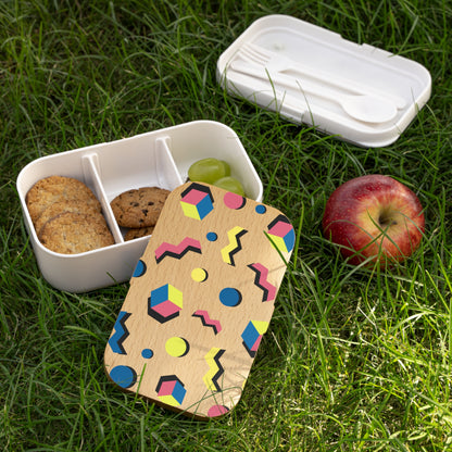 Colorful Retro Bento Lunch Box - Fun Geometric Design for Kids & Adults