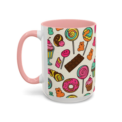 Sweet Treats Coffee Mug — Colorful Candy & Dessert Pattern Accent Mug (11/15oz)