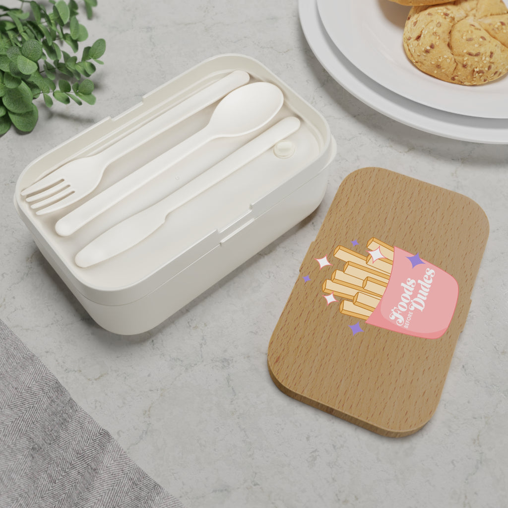 Foodie Bento Lunch Box with “food before dudes” Quote