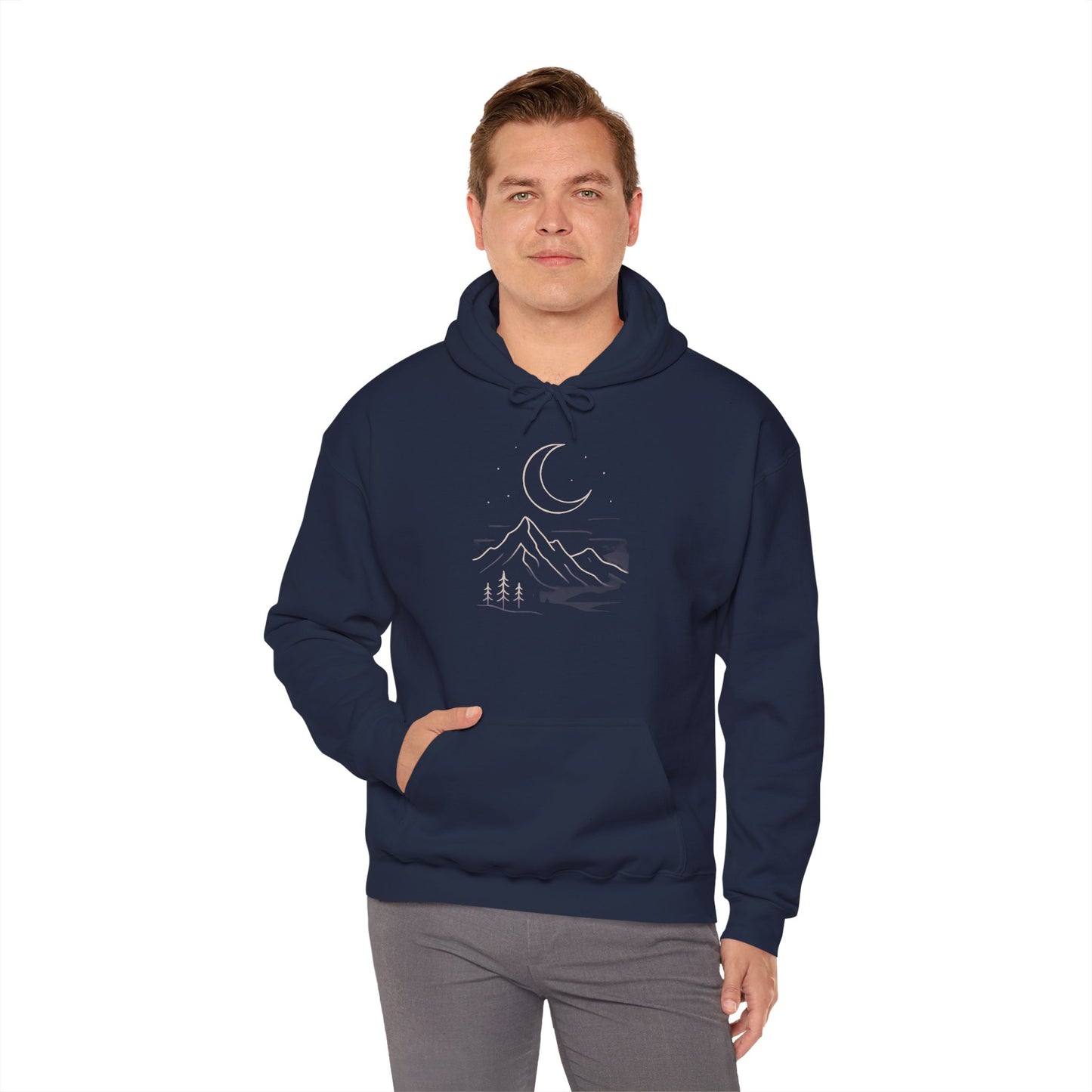 Mountain Moonline Hoodie — base camp vital gear- Minimal Crescent & Peaks Graphic Sweatshirt