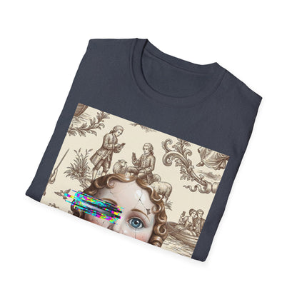 Vintage Doll Face Tee with Glitch Paint Splash