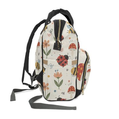 Boho- Cute Bugs Diaper Backpack — Floral Bee & Ladybug Multifunctional Nappy Bag