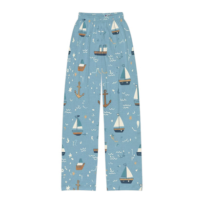 Kids Nautical Lounge Pants — Blue Sailboat Print Pajama Bottoms