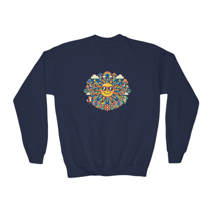 Youth Y2K Aesthetic - Crewneck Sweatshirt — Colorful Retro Sun & Floral Graphic