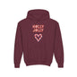 Youth Hoodie — "Holly Jolly" Candy Cane Heart Christmas Sweatshirt