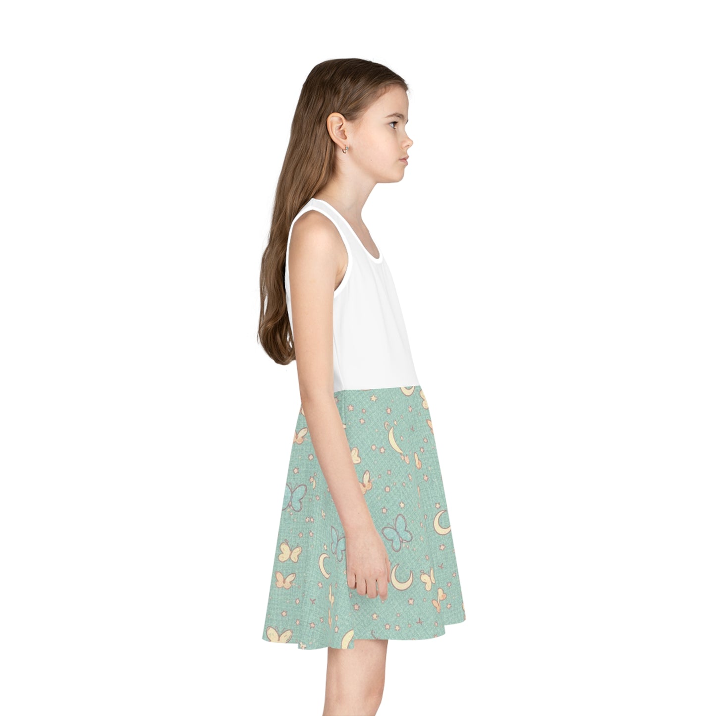 Girls' Moon & Butterfly Sundress — Aqua Patterned Sleeveless Dress