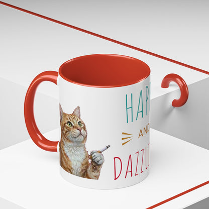 Happy and Dazzling Smoking Cat Coffee Mug — Cute Ginger Cat Accent Mug (11/15oz) (free shipping)