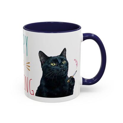 Happy and Dazzling smoking cat Cat Accent Coffee Mug — Cute Black Cat Coffee Cup (11/15oz) (free shipping)