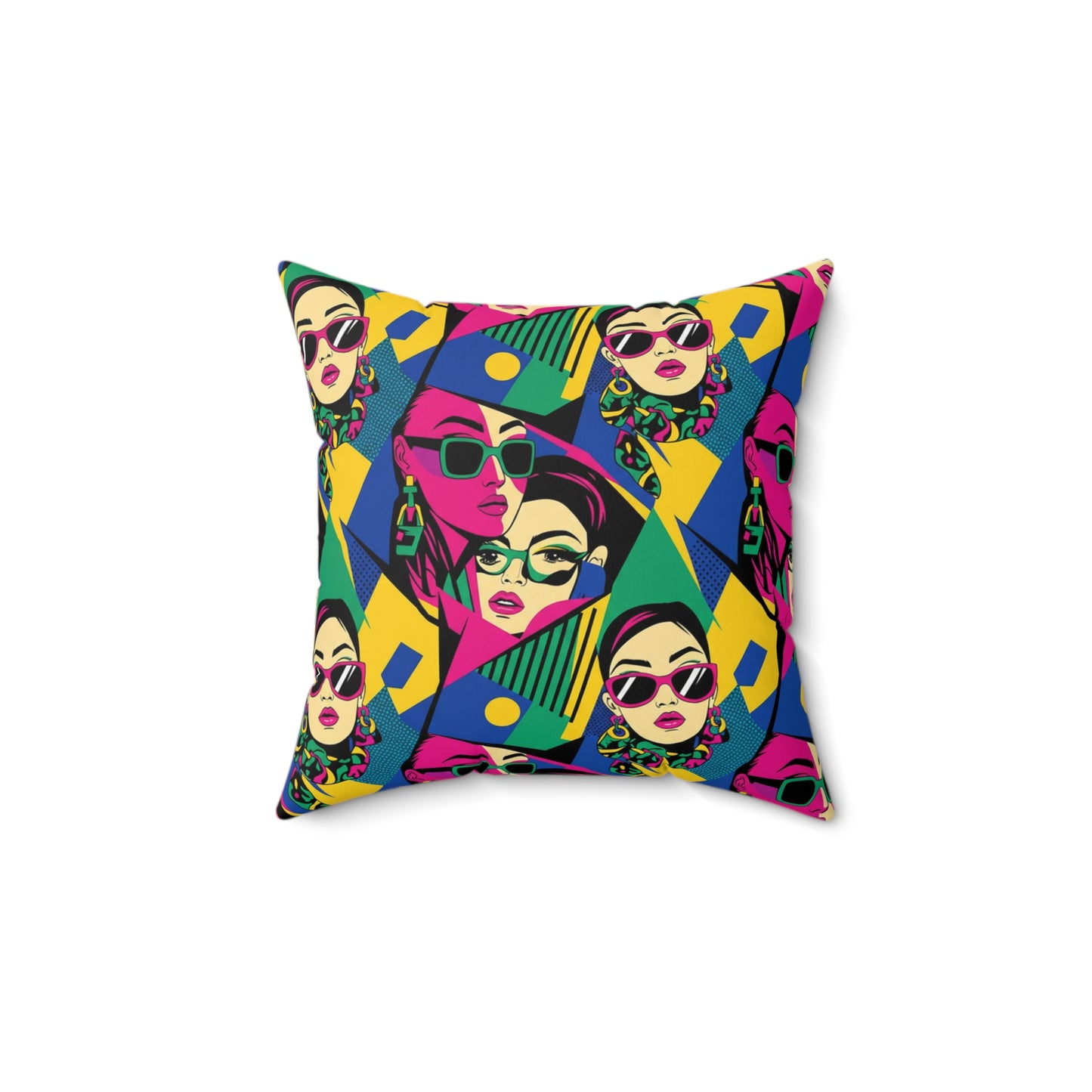 Retro Pop Art Fashion Faces Pillow — Bold Retro Geometric Decorative Cushion (free shipping)