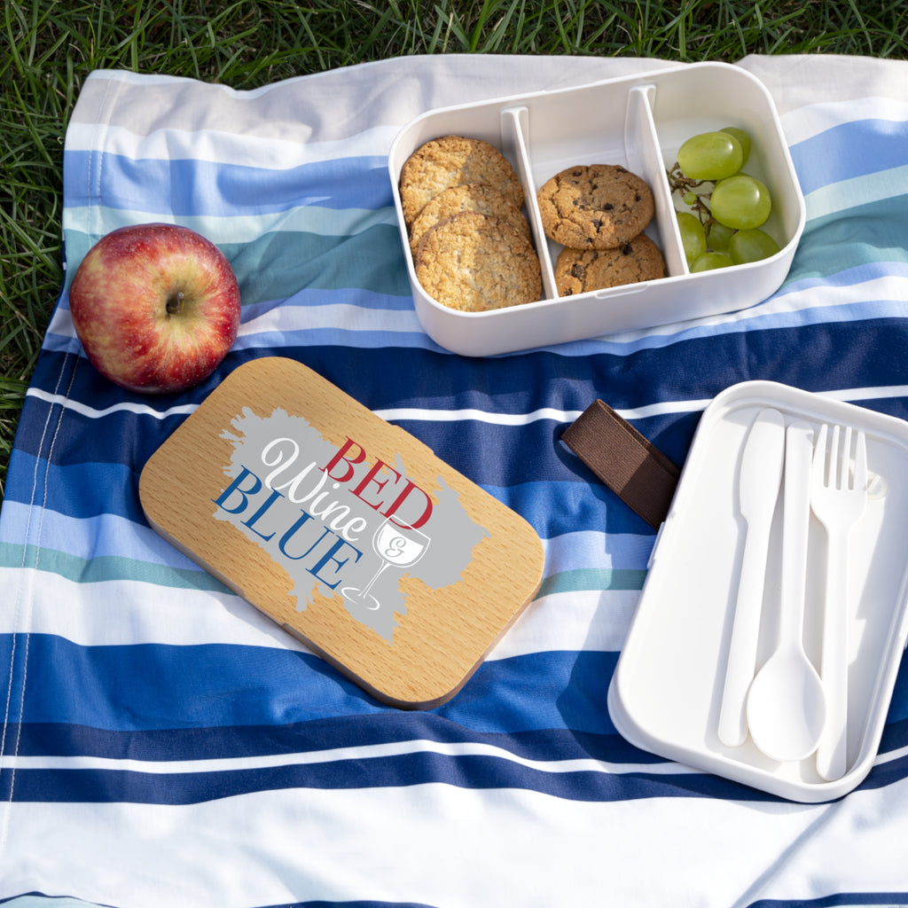 Stylish Bento Lunch Box - "Bed, Wine & Blue" Design