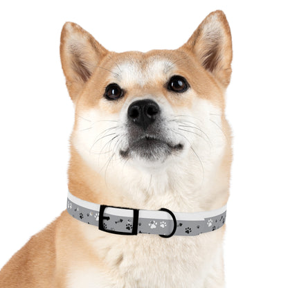 Grey Paw Print Dog Collar — Cute Bone & Paw Design, Durable Adjustable Pet Collar
