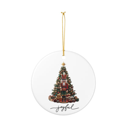 Nutcracker Christmas Tree Ceramic Ornament — 'Joyful' Holiday Decoration