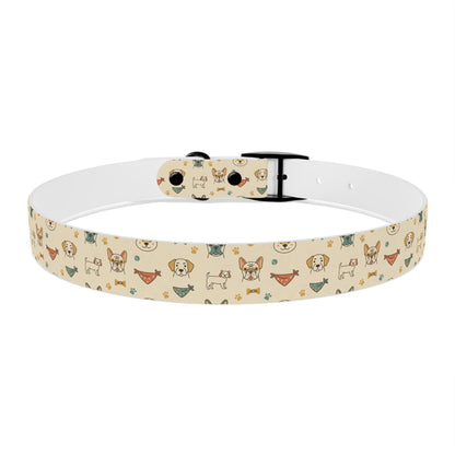 Cute Cartoon Dogs Dog Collar — Beige Puppy Pattern Adjustable Collar
