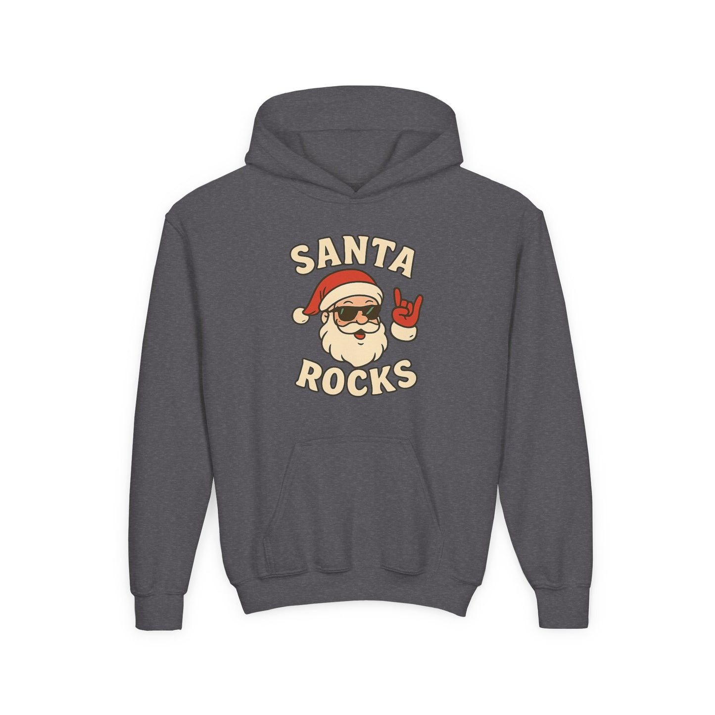 Youth Hoodie — "Santa Rocks" Cool Santa Christmas Sweatshirt