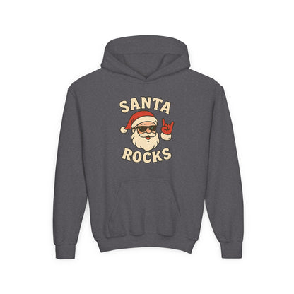Youth Hoodie — "Santa Rocks" Cool Santa Christmas Sweatshirt