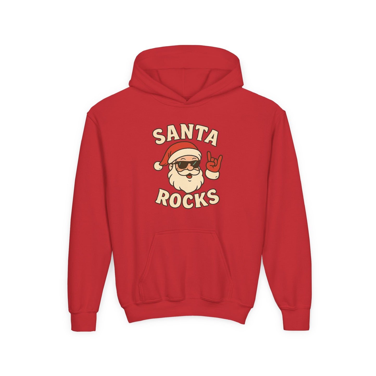 Youth Hoodie — "Santa Rocks" Cool Santa Christmas Sweatshirt