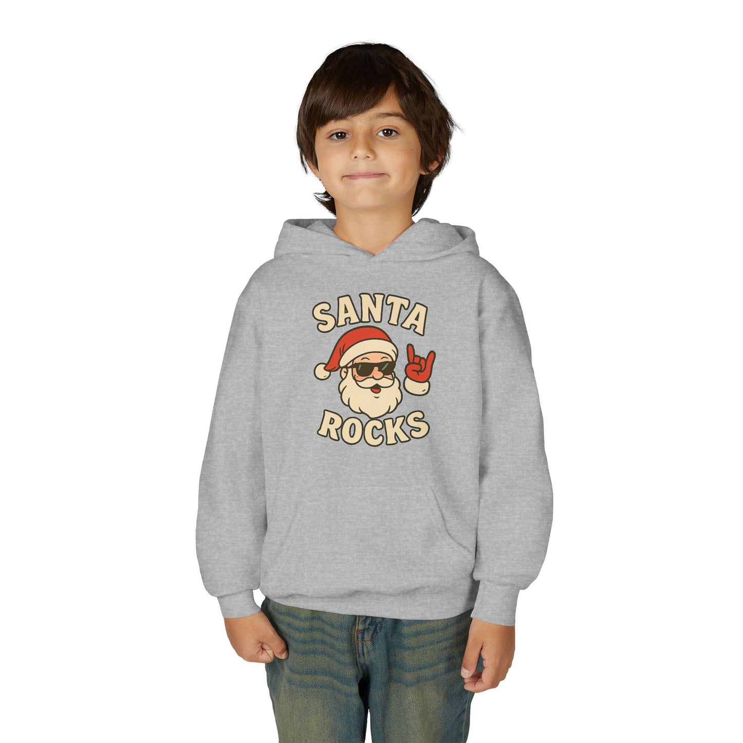 Youth Hoodie — "Santa Rocks" Cool Santa Christmas Sweatshirt