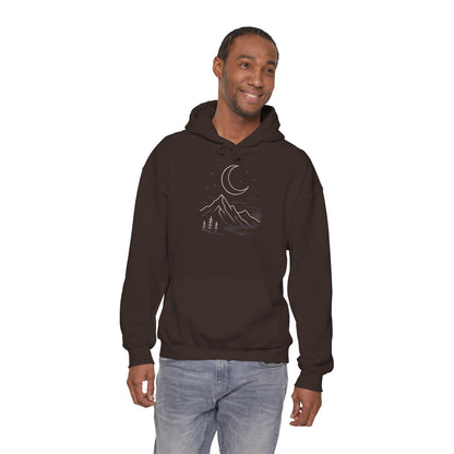 Mountain Moonline Hoodie — base camp vital gear- Minimal Crescent & Peaks Graphic Sweatshirt