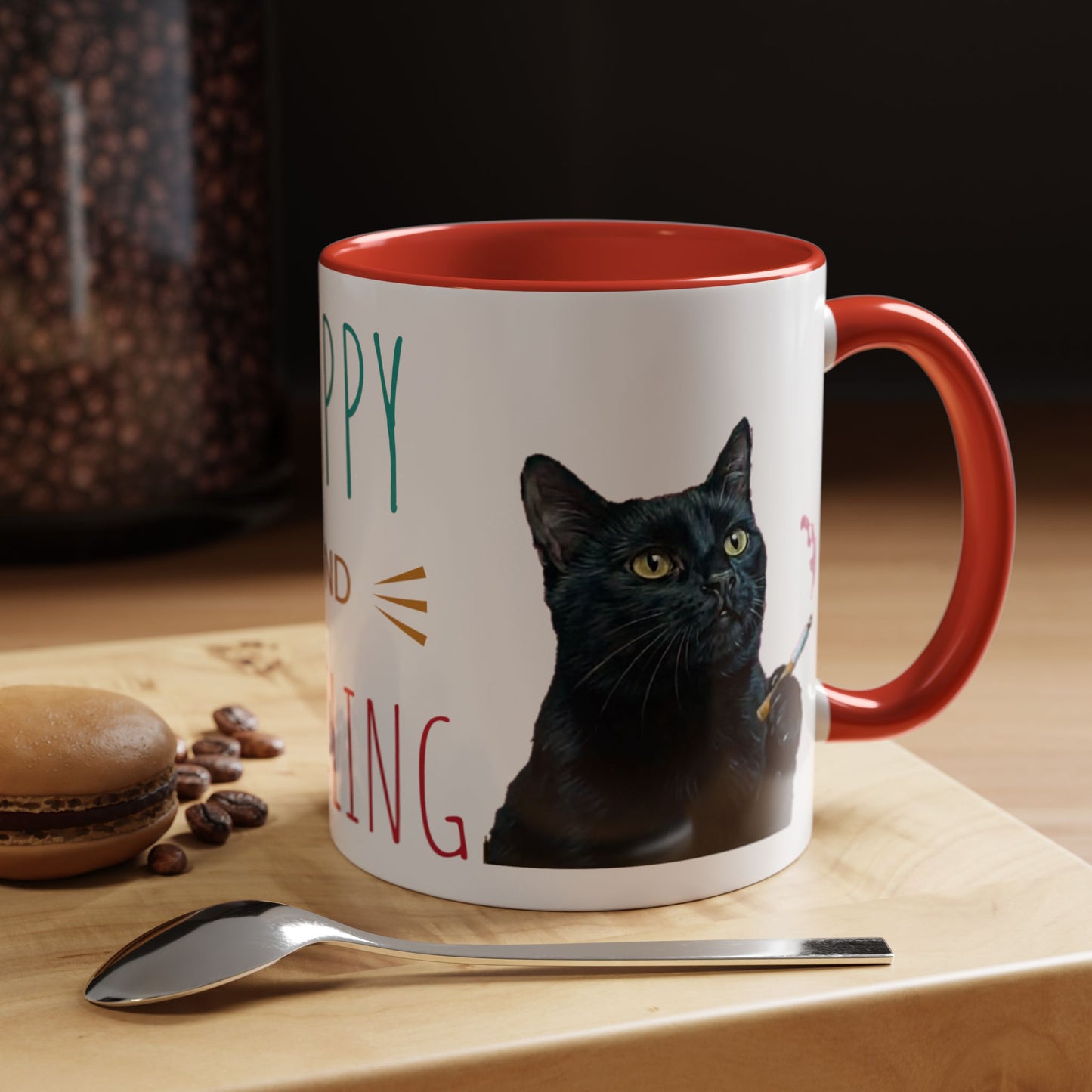 Happy and Dazzling smoking cat Cat Accent Coffee Mug — Cute Black Cat Coffee Cup (11/15oz) (free shipping)