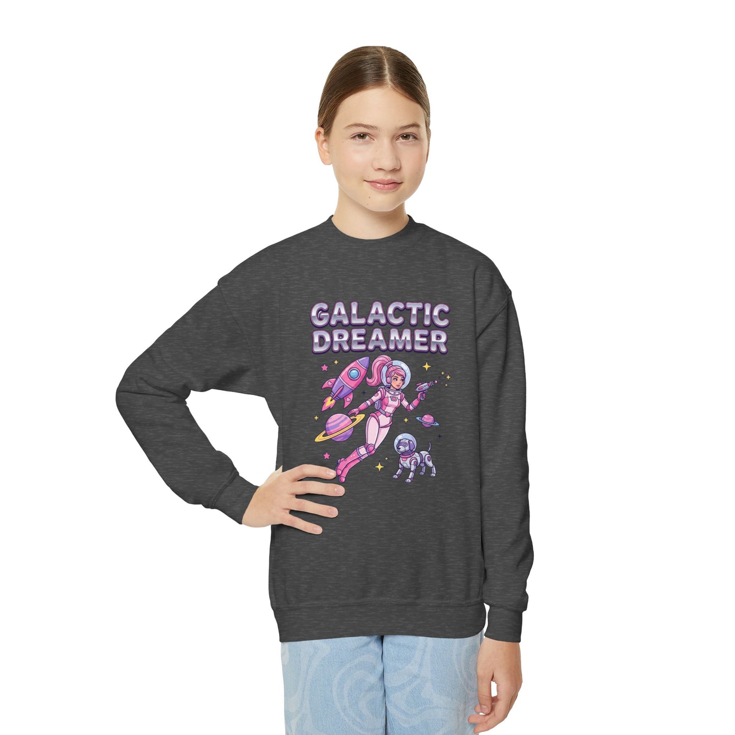Youth Sweatshirt — "Galactic Dreamer" Astronaut Mermaid Crewneck