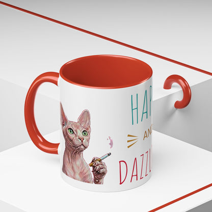 Happy and Dazzling smoking Cat Coffee Mug — Sphynx Cat Accent Mug (11/15oz) (free shipping)