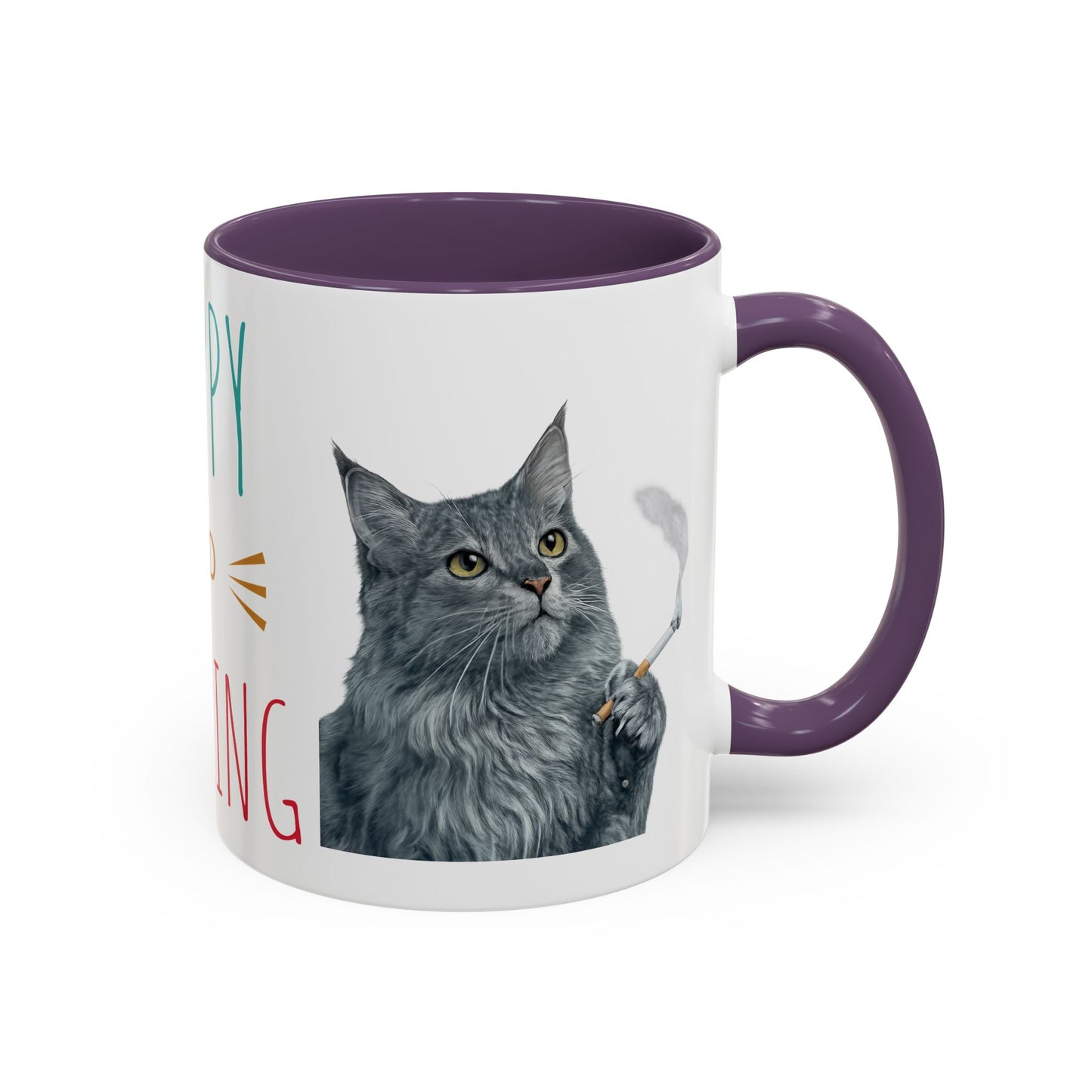 Happy and Dazzling smoking Cat Coffee Mug — Cute Cat smoking a cigarette Illustration Accent Mug (11/15 oz) (free shipping)