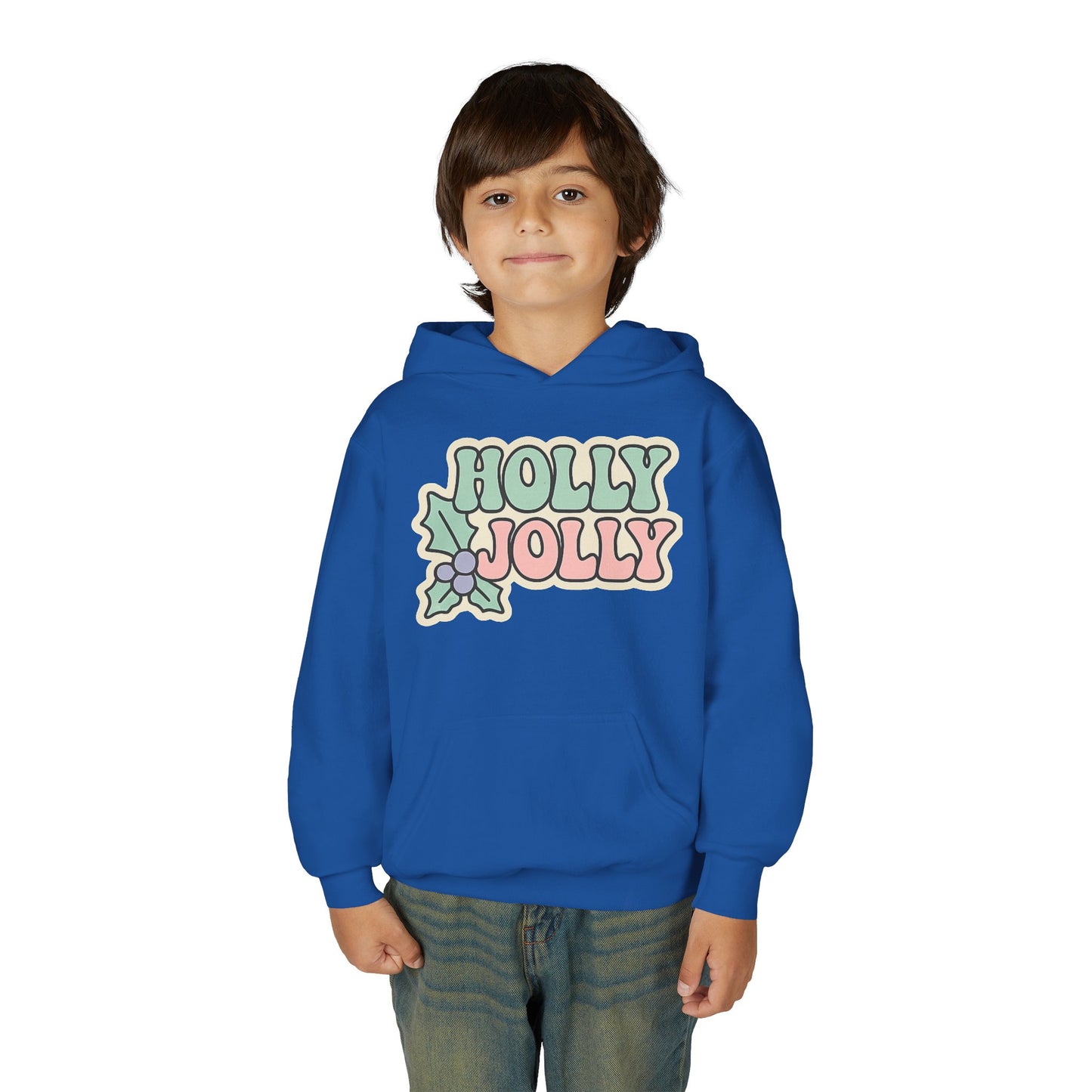 Girls Youth Hoodie — 'Holly Jolly' Pastel Christmas Holiday Sweatshirt