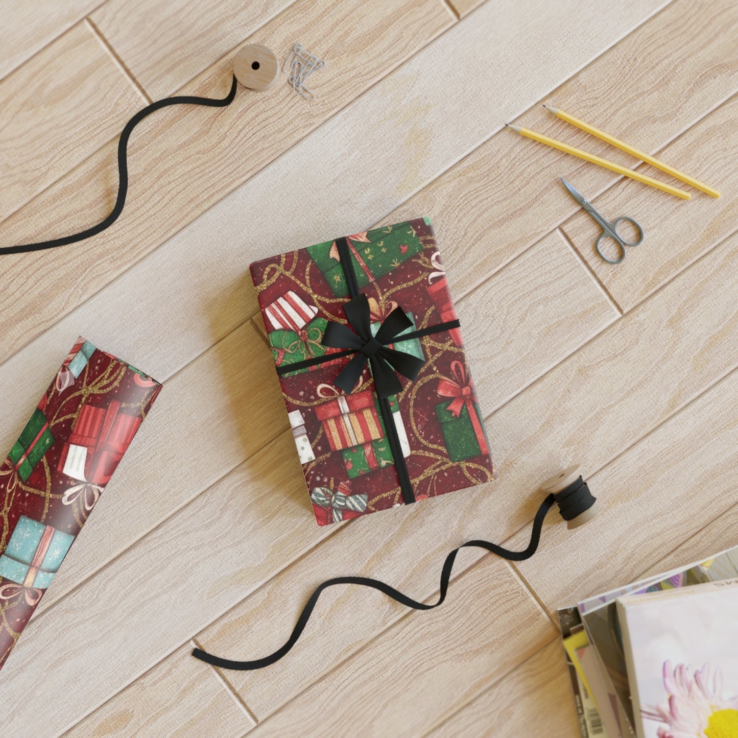 Festive Gift Wrapping Paper Roll - Holiday Cheer Design