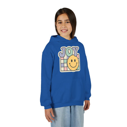 Girls Youth Hoodie – Retro 'JOY' Smiley Graphic Kids Sweatshirt
