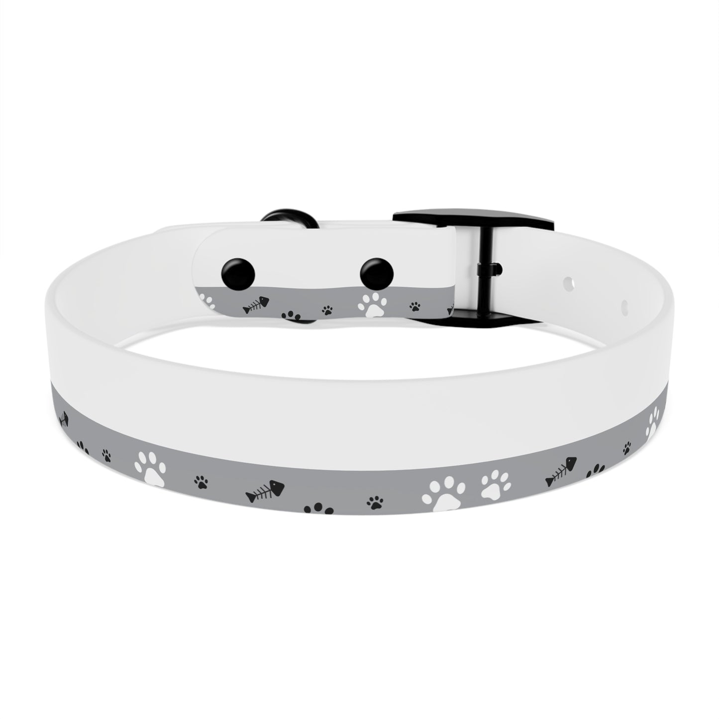 Grey Paw Print Dog Collar — Cute Bone & Paw Design, Durable Adjustable Pet Collar