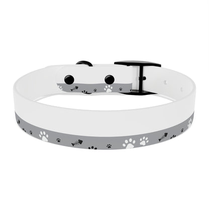 Grey Paw Print Dog Collar — Cute Bone & Paw Design, Durable Adjustable Pet Collar