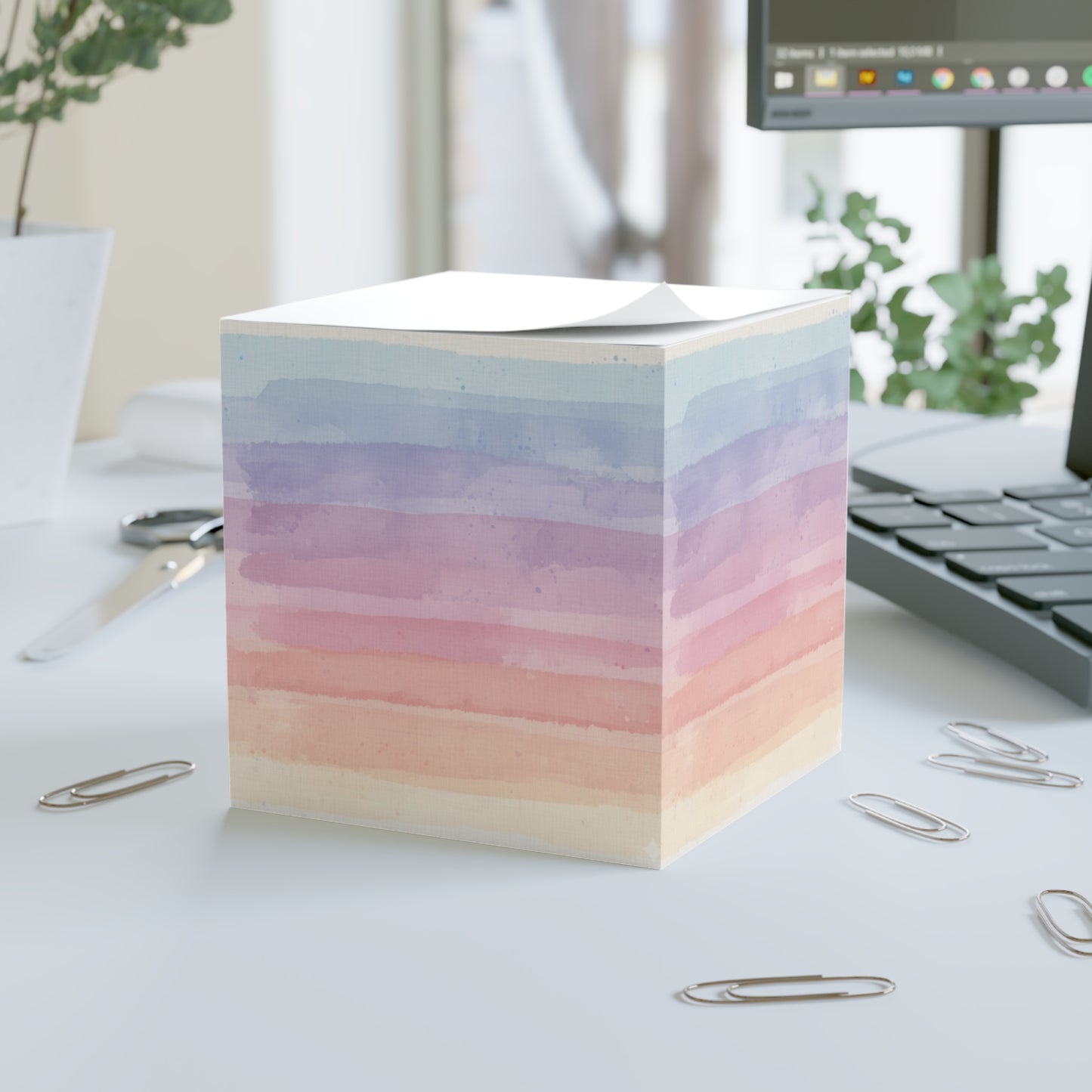 Pastel Watercolor Note Cube — Rainbow Sticky Memo Block