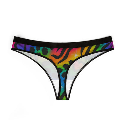 Retro 90’s Rainbow Animal Print Thong — Women's Vibrant Heart & Leopard Print Underwear