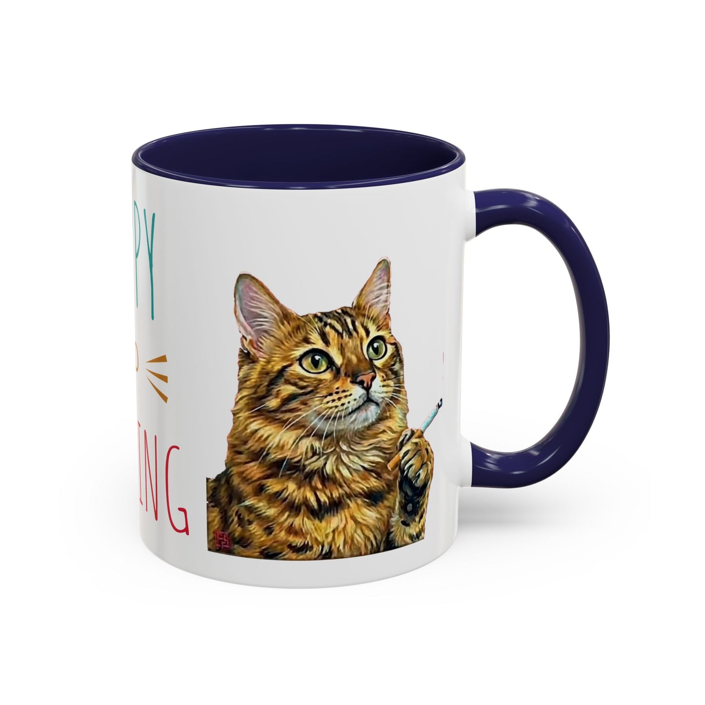Happy and Dazzling smoking Cat Coffee Mug- cat smoking cigarette- funny (free shipping)