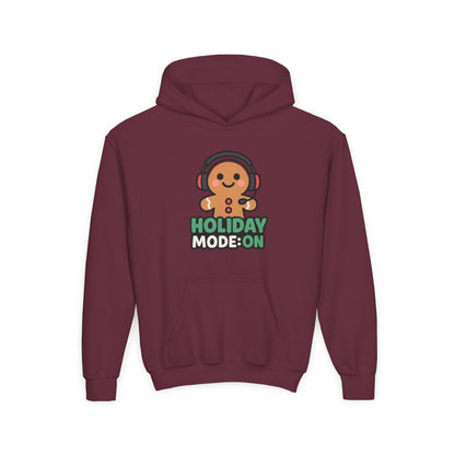 Youth Hoodie — 'Holiday Mode On' Gingerbread Headphone Christmas Sweatshirt