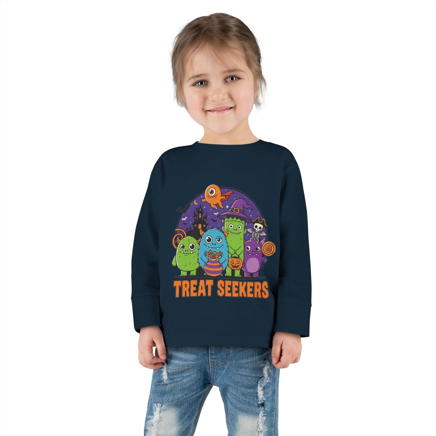 Toddler Halloween Long Sleeve Tee - Cute Treat Seekers Graphic, Kids Halloween Shirt, Trick-or-Treat Top, Fall Celebration Clothes