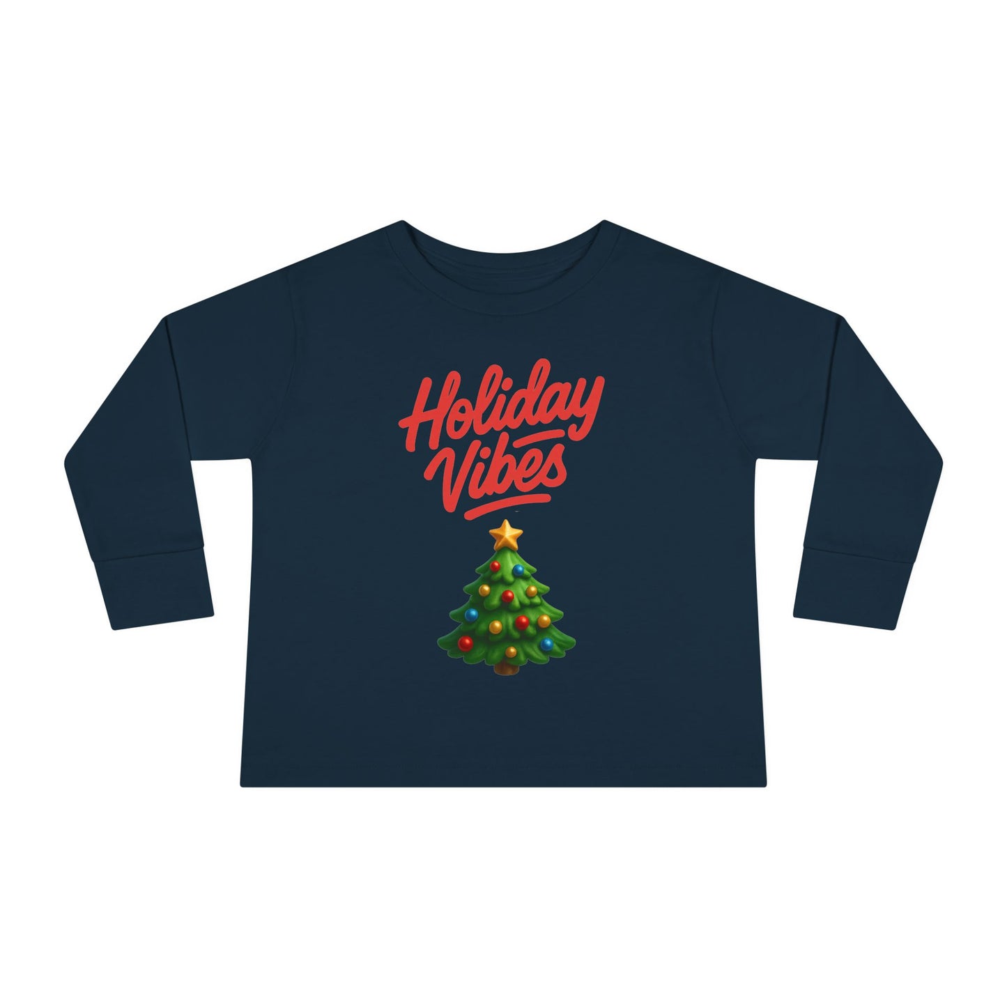 Holiday Vibes unisex Toddler Long Sleeve Tee – Cute Christmas Tree Kids Shirt