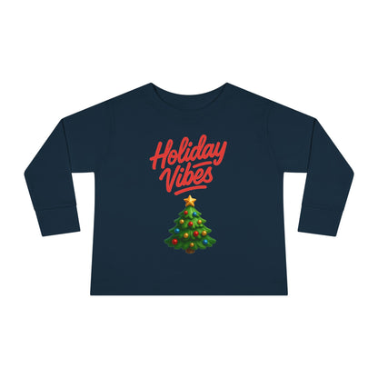 Holiday Vibes unisex Toddler Long Sleeve Tee – Cute Christmas Tree Kids Shirt