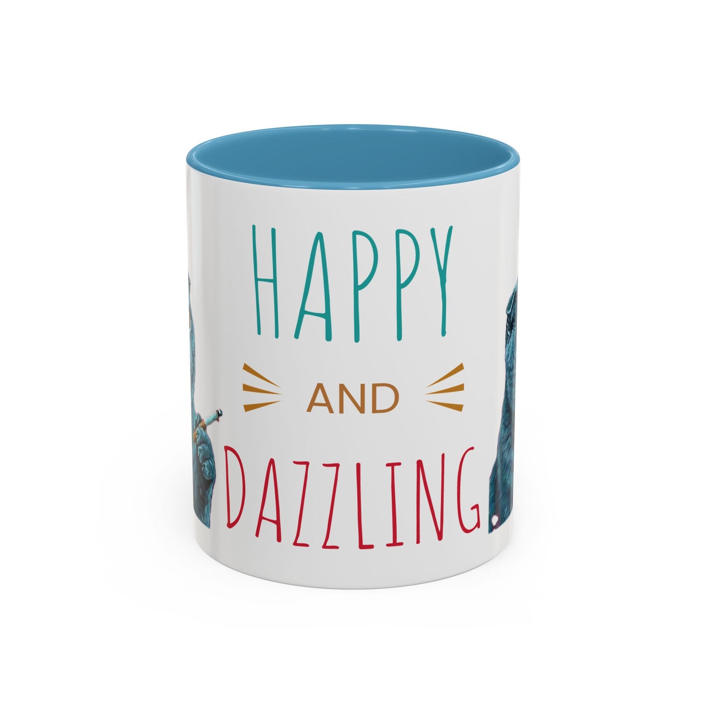 Happy and Dazzling Accent Coffee Mug — Cute Cat Art, Motivational Tea & Coffee Cup (free shipping)