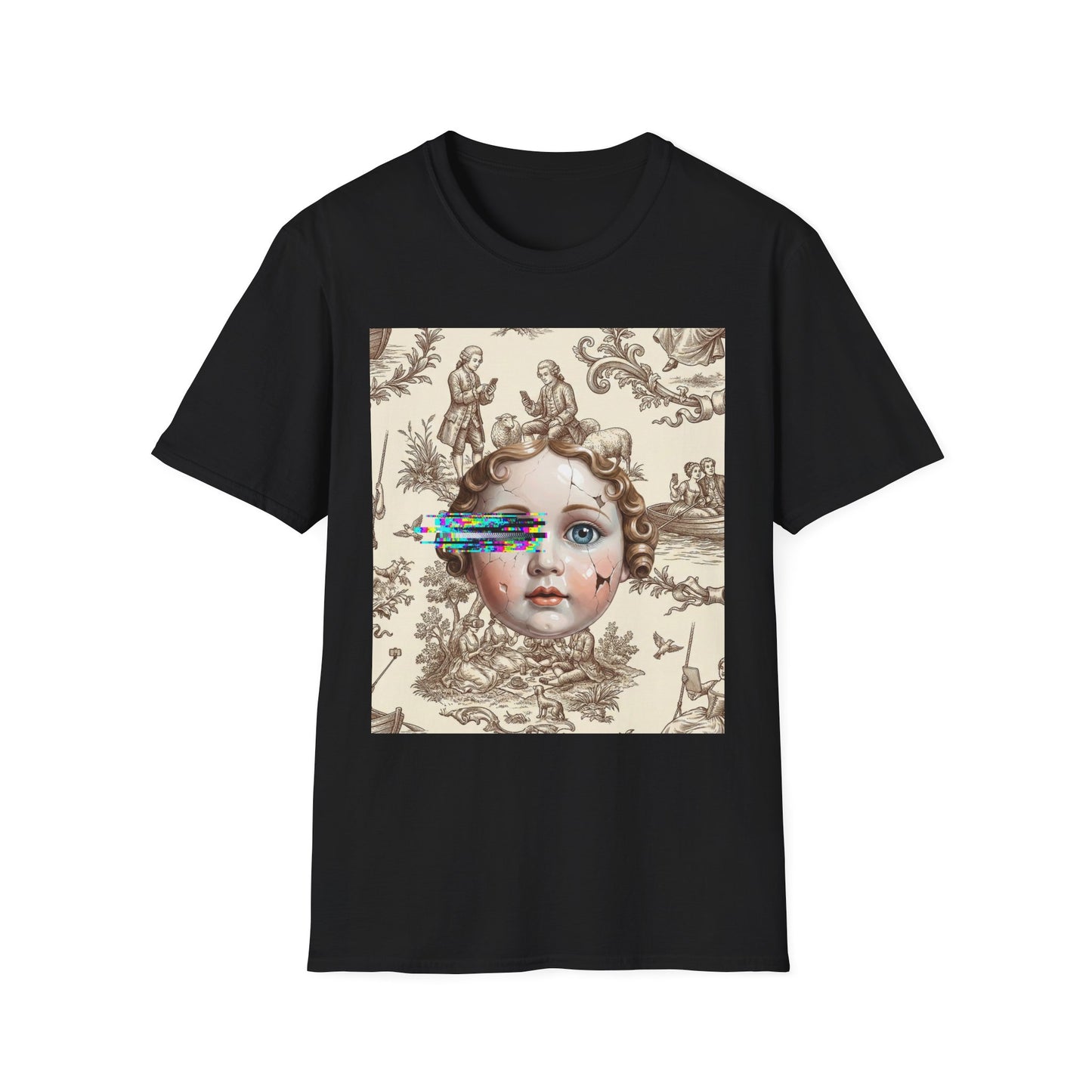 Vintage Doll Face Tee with Glitch Paint Splash